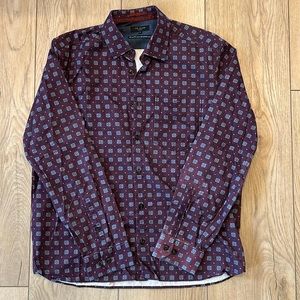 Ted Baker London Maroon Button Down Long Sleeve Shirt with Pattern